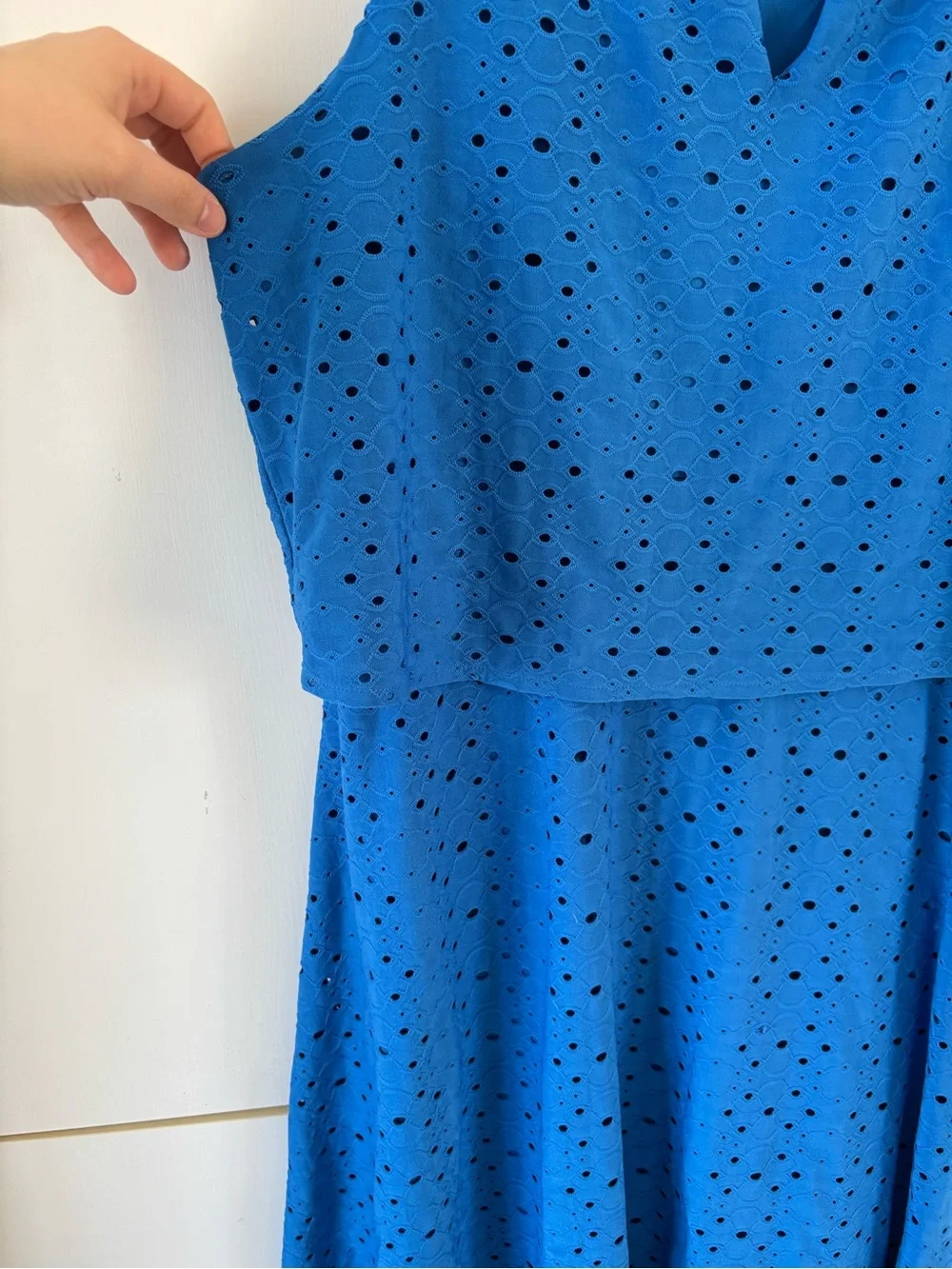 London Times Blue Eyelet Fit Flare Dress Size 14 Wedding Guest Date Night Office - Picture 4 of 12